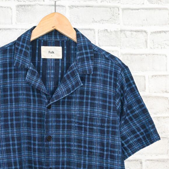 FOLK Clothing Men's Junction Shirt button up indigo check size 3 - Picture 5 of 7